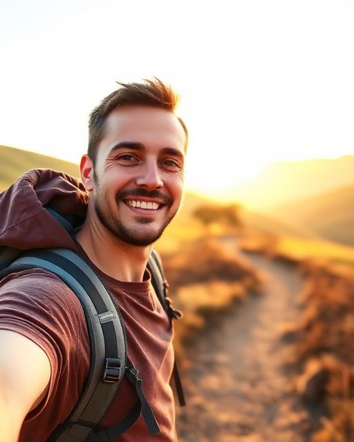 Confident golden-hour hiking shot